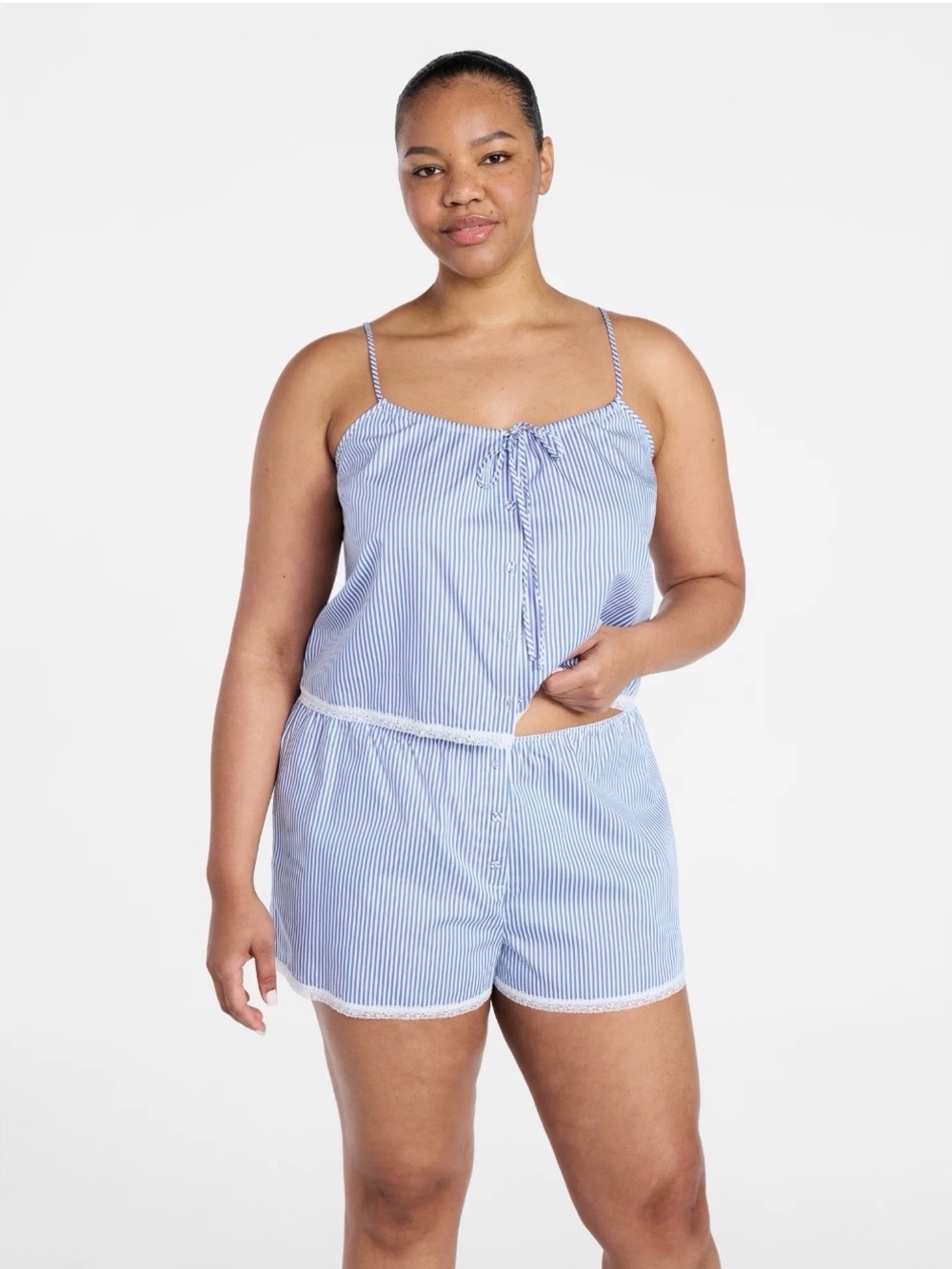 Blue & White Striped Spaghetti-Strap Sleep Romper